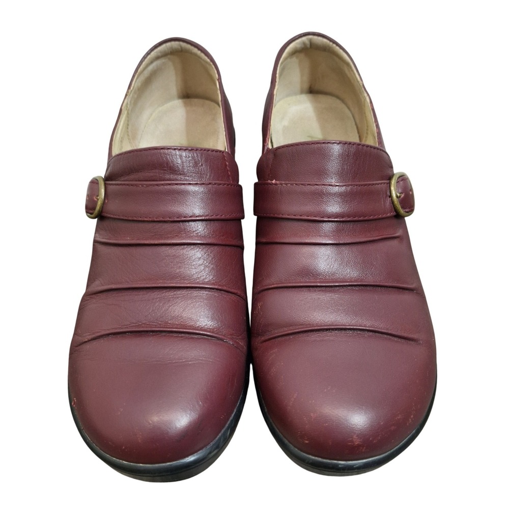 Alegria HAL-605 Burgundy Leather Mary Jane Clogs Shoes Women's 7 Wine Buckle